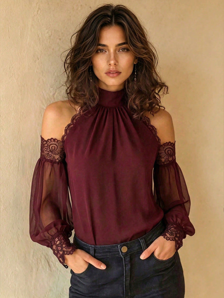 Portable Camping Lantern Sleeve Blouse – Loose Fit, Long Sleeve Top