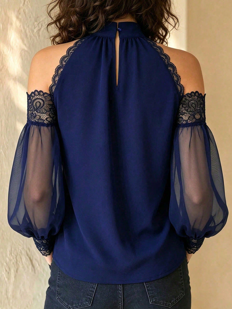 Portable Camping Lantern Sleeve Blouse – Loose Fit, Long Sleeve Top