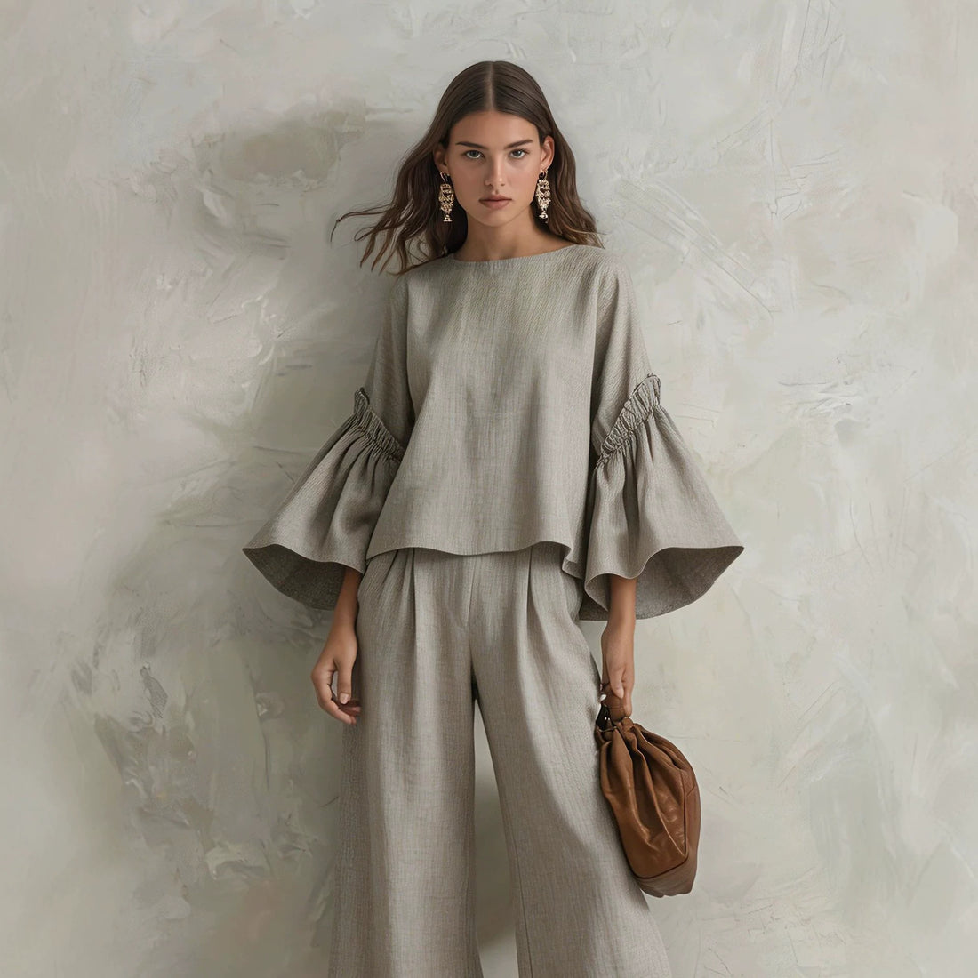 Versatile Long-Sleeve Top & Wide-Leg Pants Set for Everyday Comfort