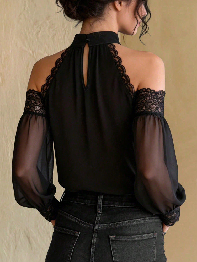 Portable Camping Lantern Sleeve Blouse – Loose Fit, Long Sleeve Top