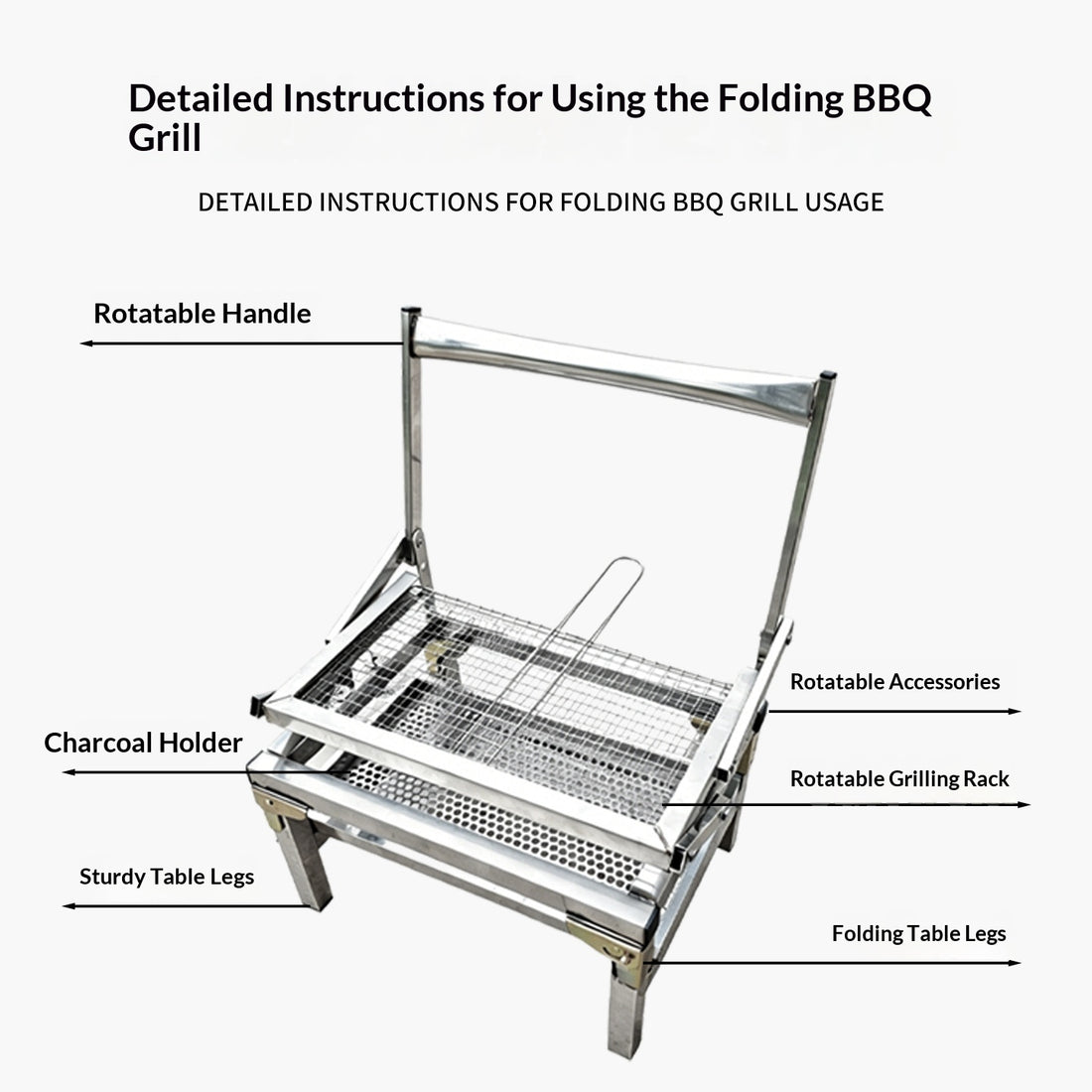 Portable Stainless Steel Folding BBQ Grill – Compact Picnic Table