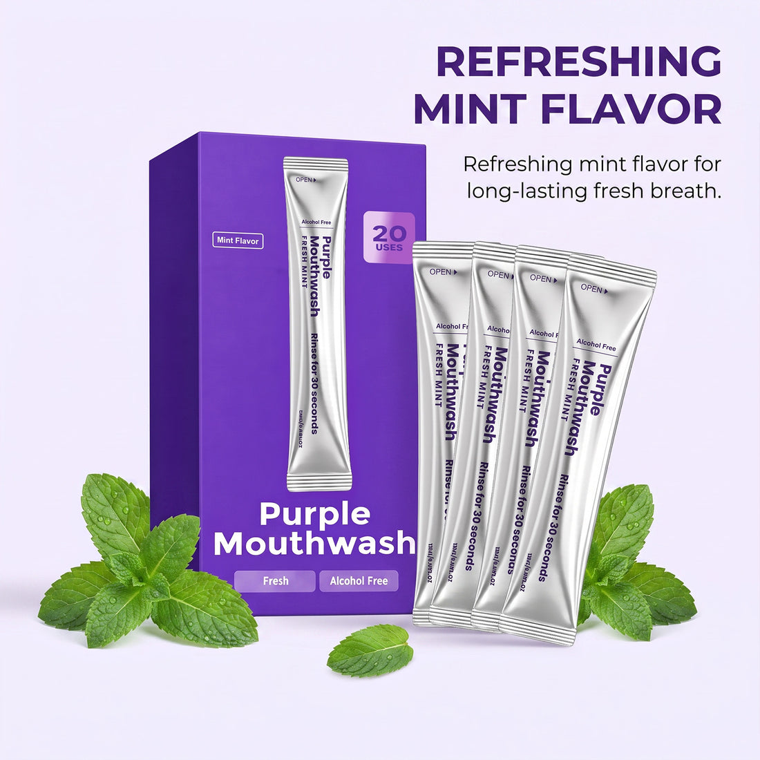 Portable Purple Mint Mouthwash for Fresh Breath