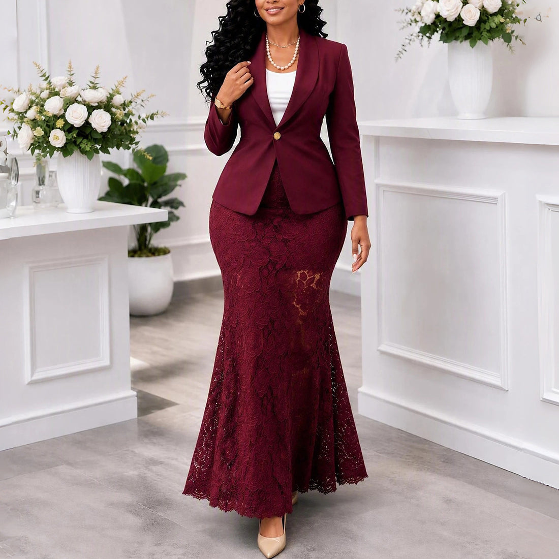 Elegant Lace Fishtail Skirt Set for Women