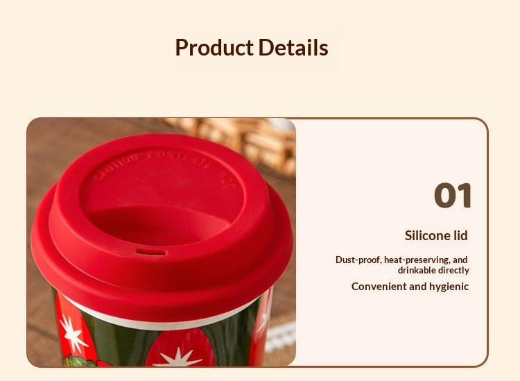 Cartoon Christmas Large-Capacity Ceramic Mug With Lid Gift