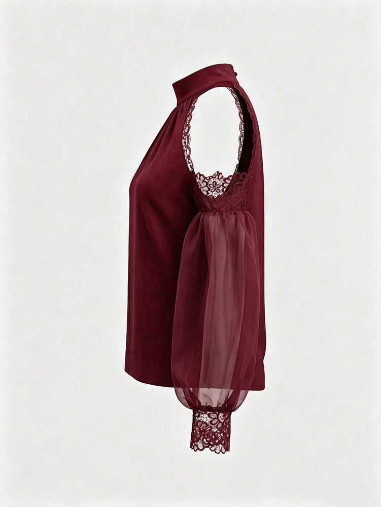 Portable Camping Lantern Sleeve Blouse – Loose Fit, Long Sleeve Top