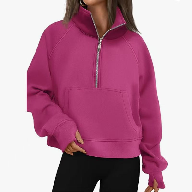 Comfortable Fleece Half-Zip Stand Collar Sweater