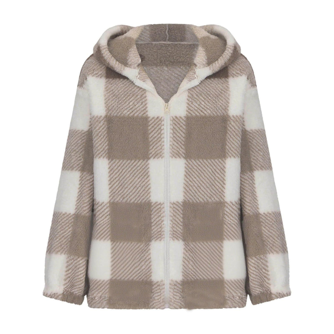 Elegant Plaid Long‑Sleeve Hooded Jacket – Cozy & Versatile
