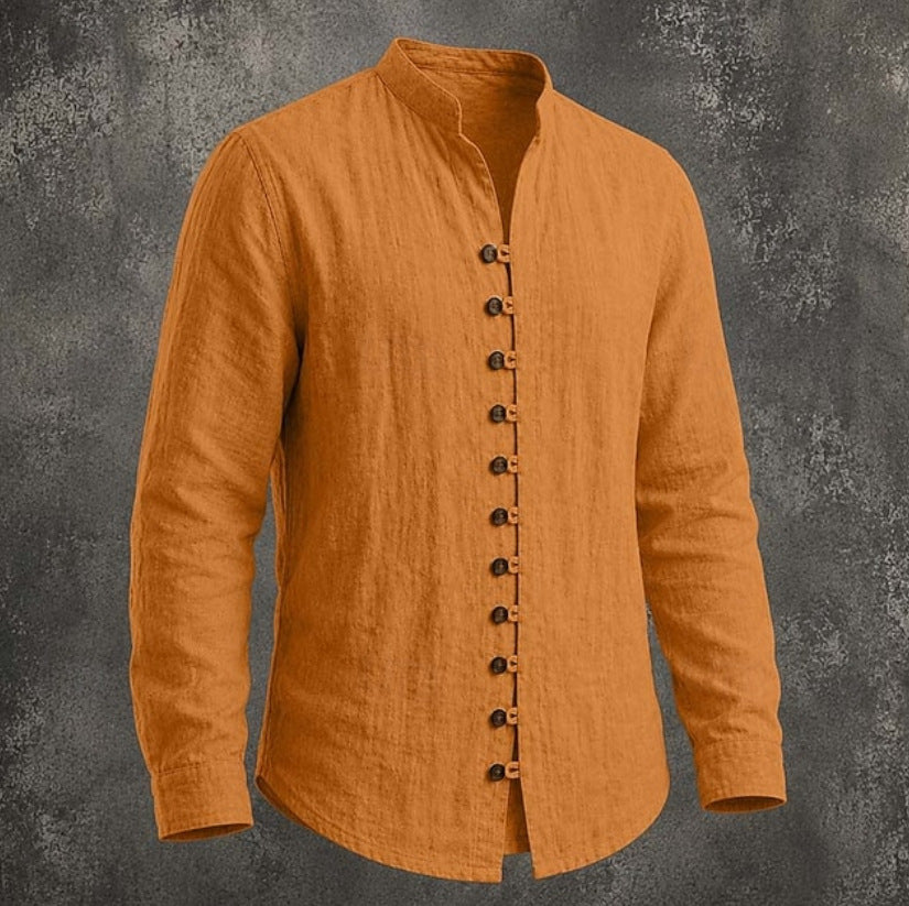 Men's Retro Stand-Neck Casual Long Sleeve Shirt