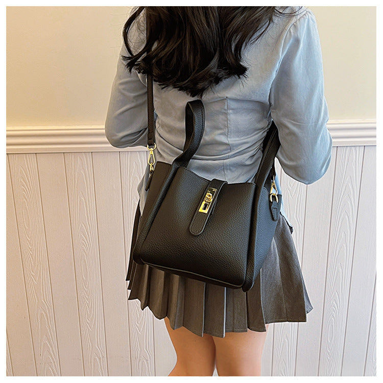 Retro Shoulder Messenger Bag – Textured Bucket Design