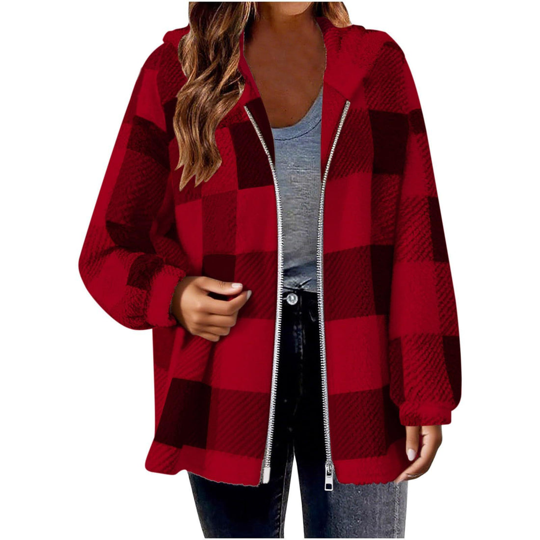 Elegant Plaid Long‑Sleeve Hooded Jacket – Cozy & Versatile
