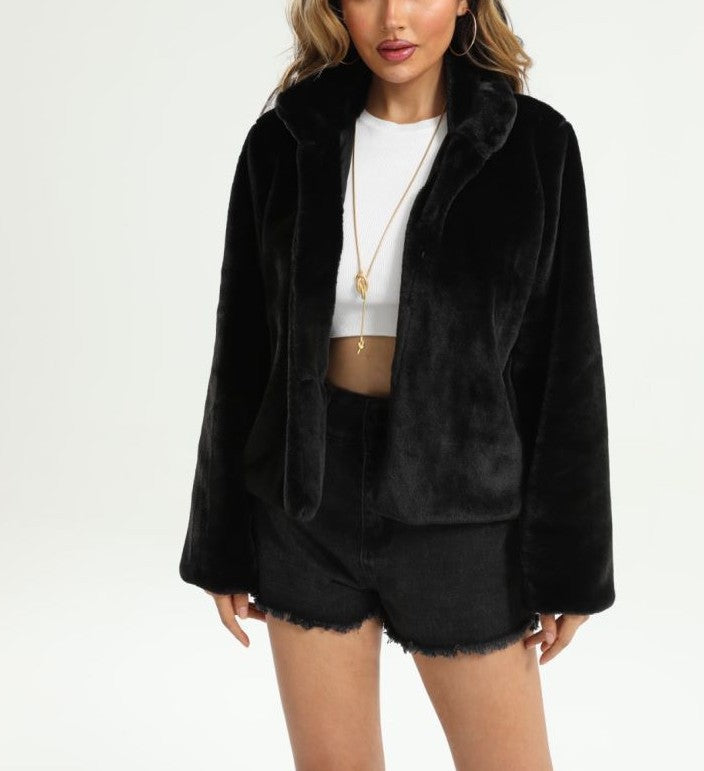 Luxury Long-Sleeve Stand-Collar Fur Coat