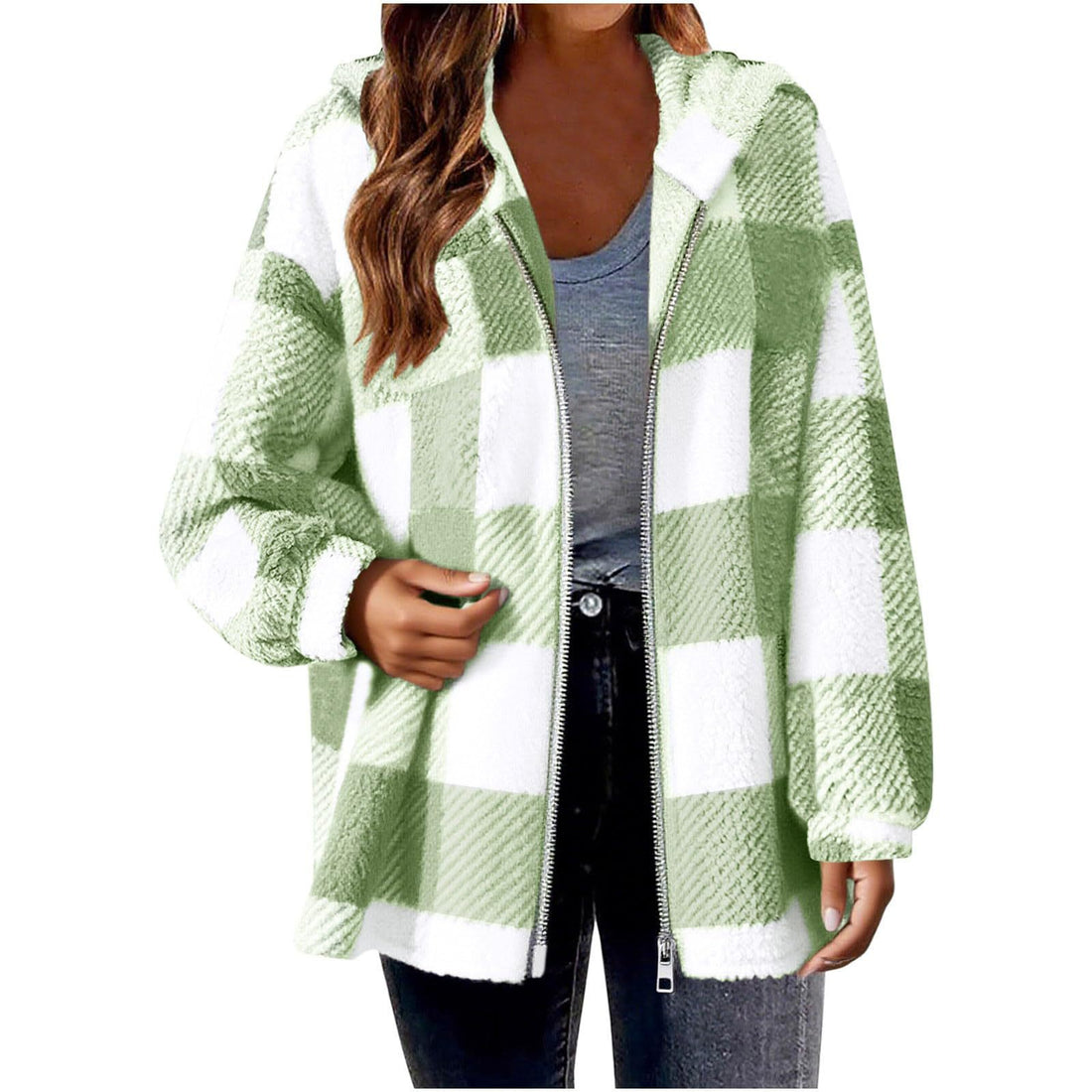 Elegant Plaid Long‑Sleeve Hooded Jacket – Cozy & Versatile