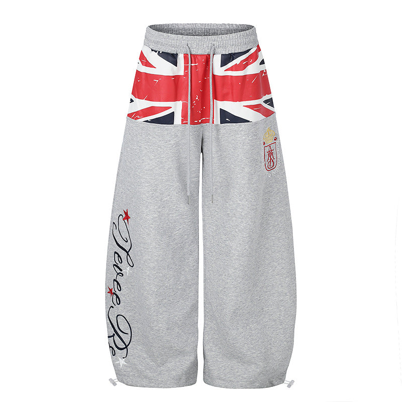 Retro Flag Letter Embroidery Print Sabre-cut Casual Pants For Men