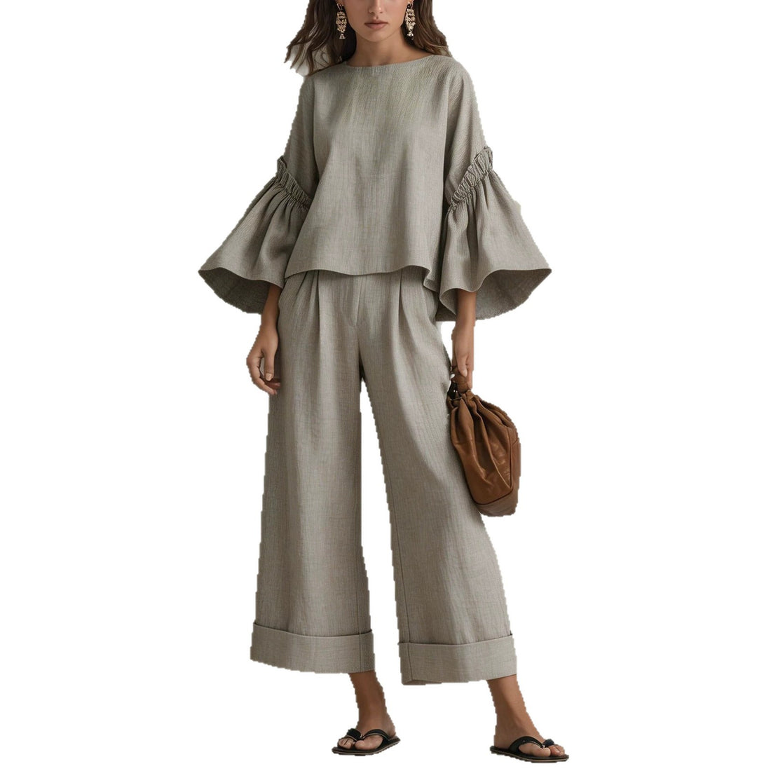 Versatile Long-Sleeve Top & Wide-Leg Pants Set for Everyday Comfort