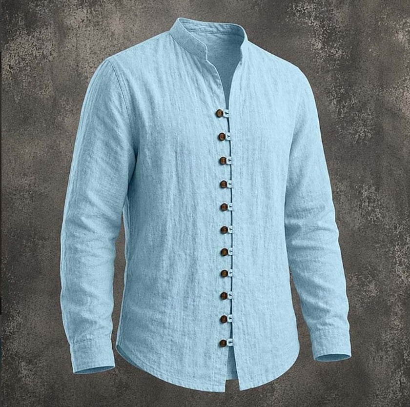 Men's Retro Stand-Neck Casual Long Sleeve Shirt