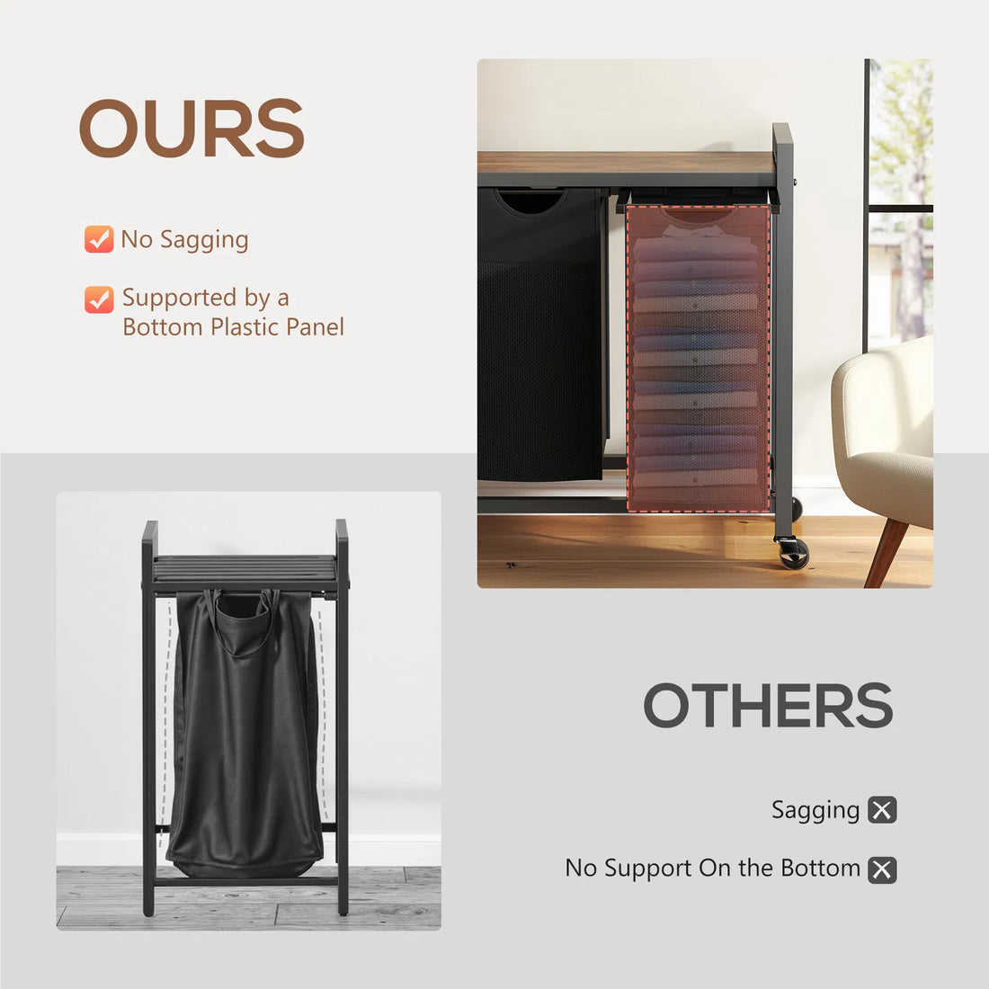 Laundry Hamper with 3 Pull-Out Removable Laundry Bags Clothing Sorter