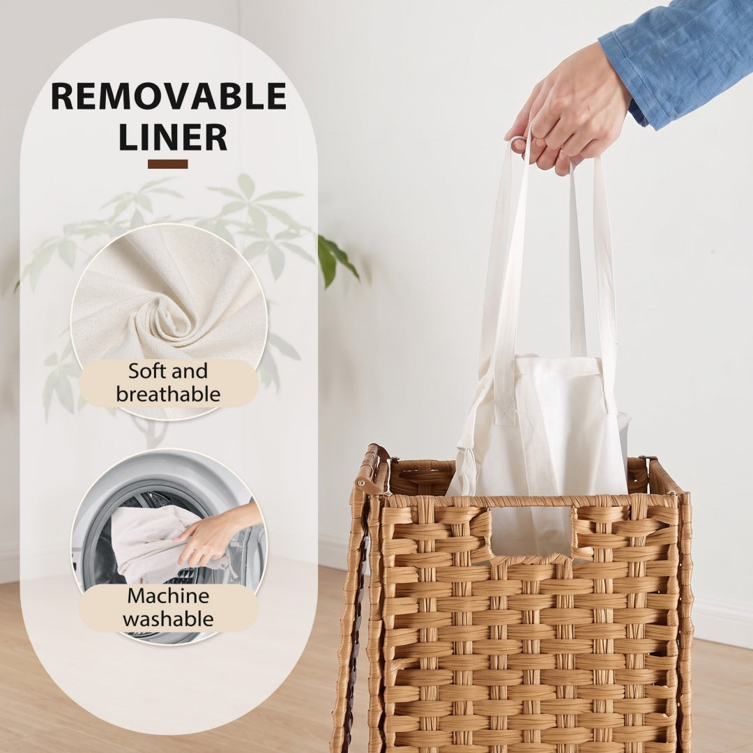 Compact Foldable Laundry & Picnic Basket – Hand‑Woven PP Rattan with Lid