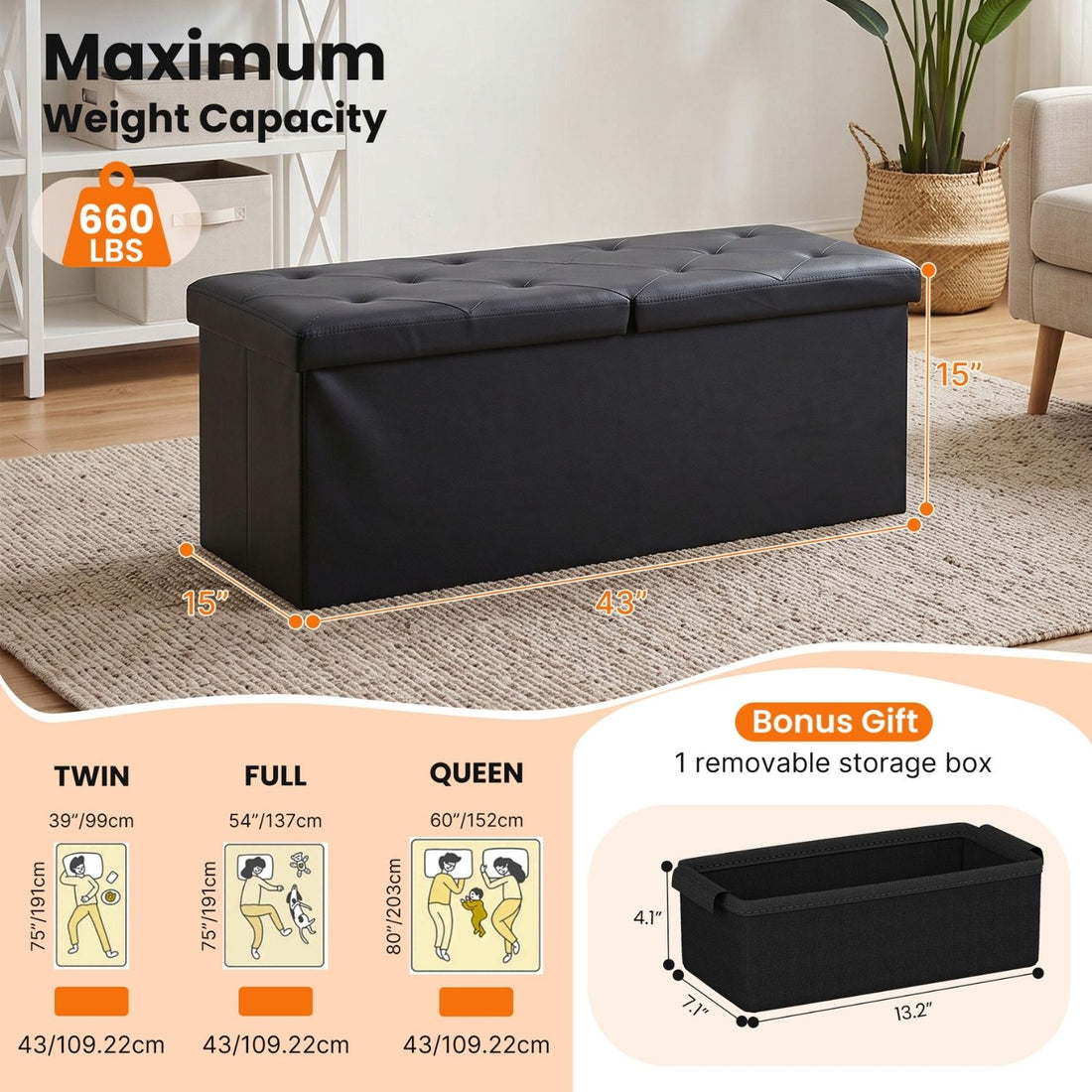 Folding Storage Ottoman – Compact Flip‑Top Footrest with Divider