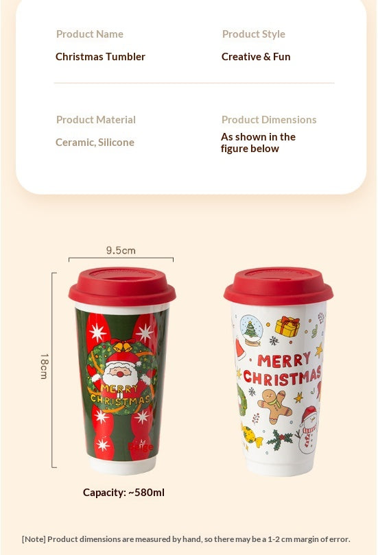 Cartoon Christmas Large-Capacity Ceramic Mug With Lid Gift