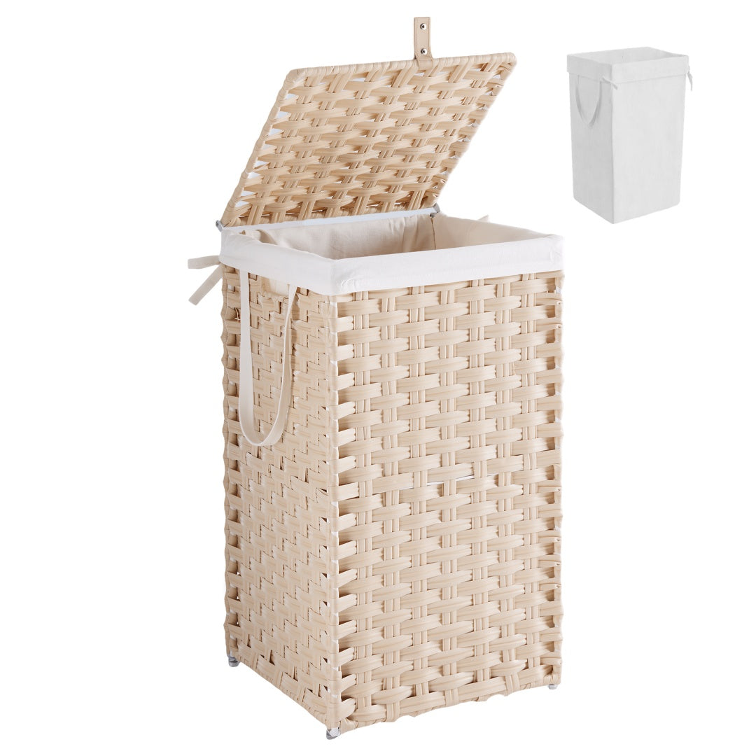 Compact Foldable Laundry & Picnic Basket – Hand‑Woven PP Rattan with Lid
