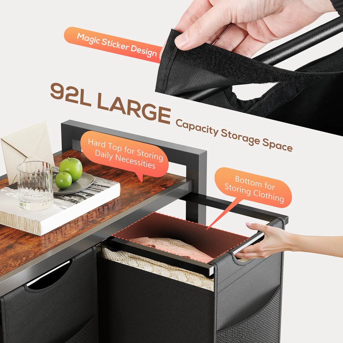 Laundry Hamper with 3 Pull-Out Removable Laundry Bags Clothing Sorter