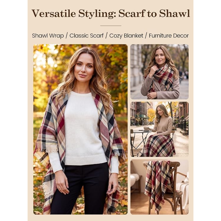 Oversized Plaid Square Shawl – Warm & Versatile Winter Scarf
