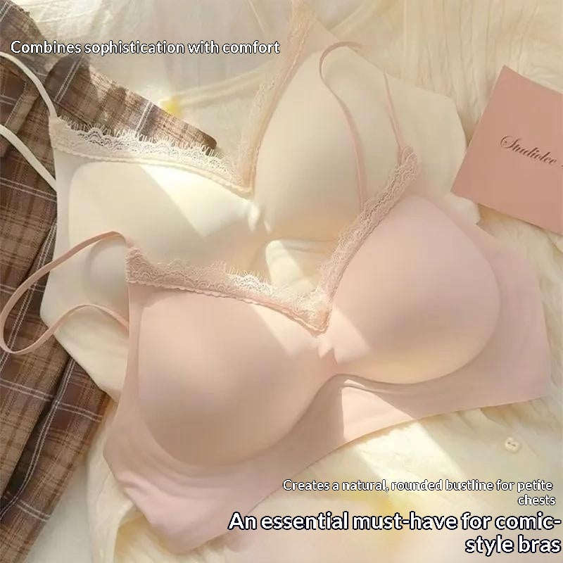 Strapless Lace-trimmed Seamless-cup Wireless Bra That Helps Control Un