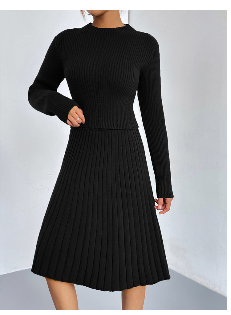 Solid-Color Letter-Print Skirt & Sweater Set – Chic, Versatile, Everyday