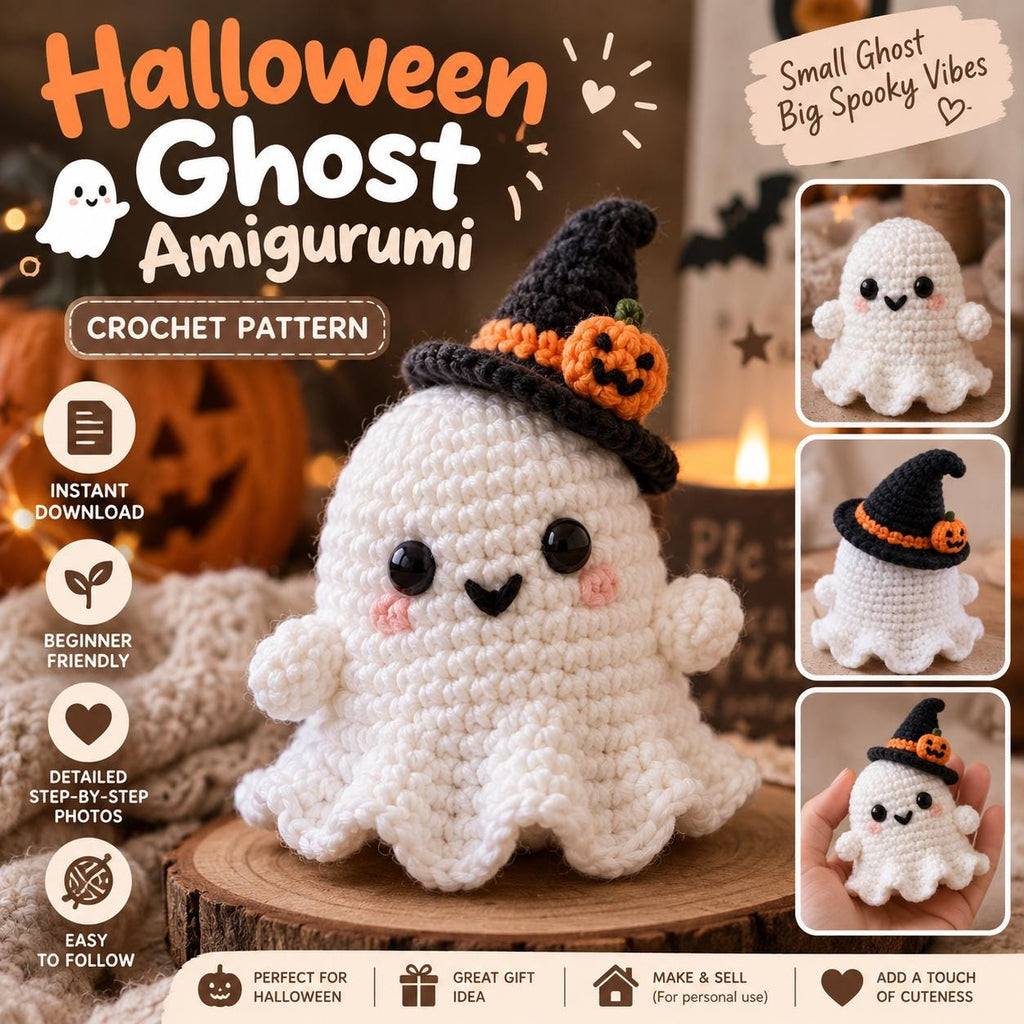 Beginner Halloween Ghost Amigurumi Crochet Pattern, Easy PDF Guide