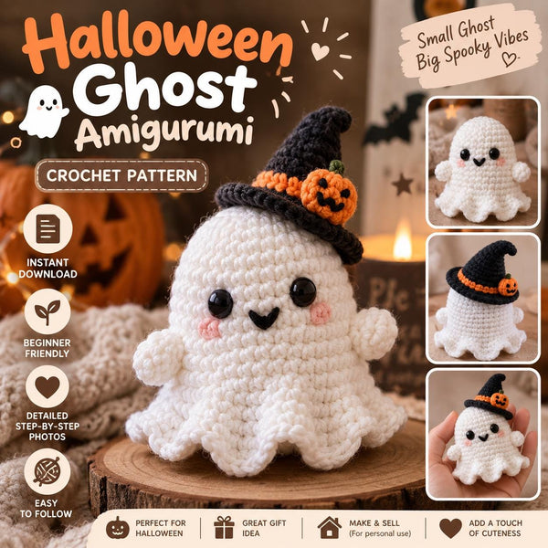 Anleitung für ein Halloween-Geist-Amigurumi für Anfänger, einfache PDF-Anleitung