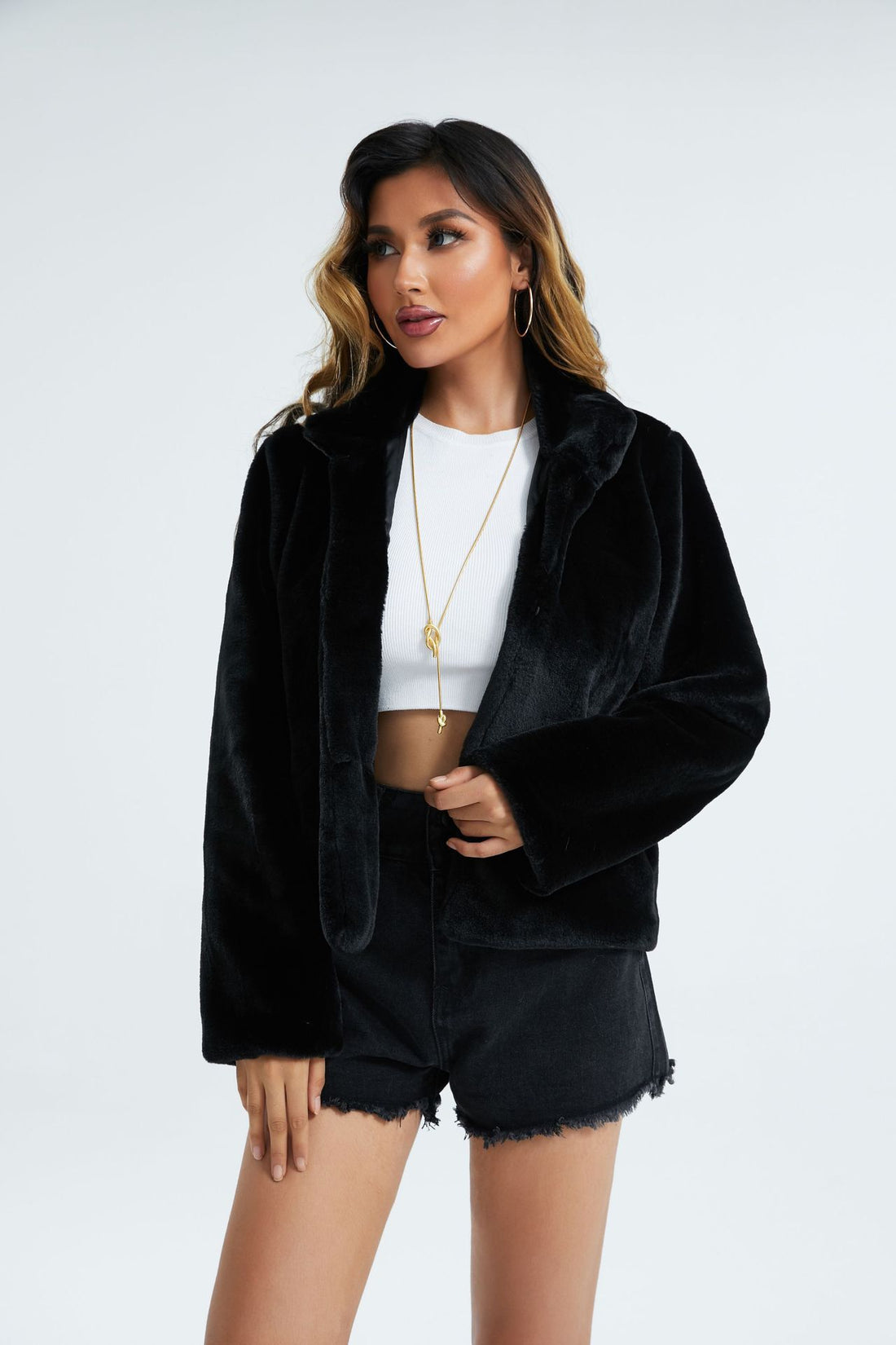 Luxury Long-Sleeve Stand-Collar Fur Coat