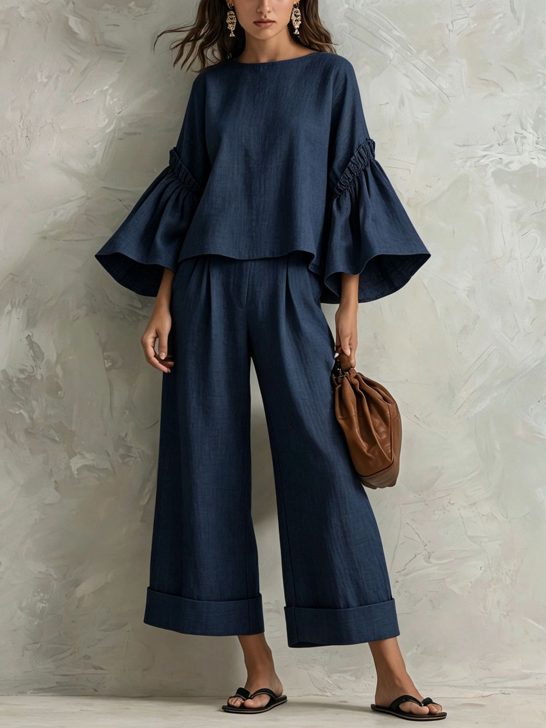 Versatile Long-Sleeve Top & Wide-Leg Pants Set for Everyday Comfort