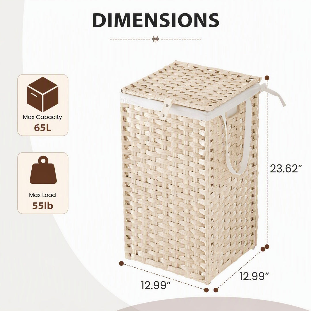 Compact Foldable Laundry & Picnic Basket – Hand‑Woven PP Rattan with Lid