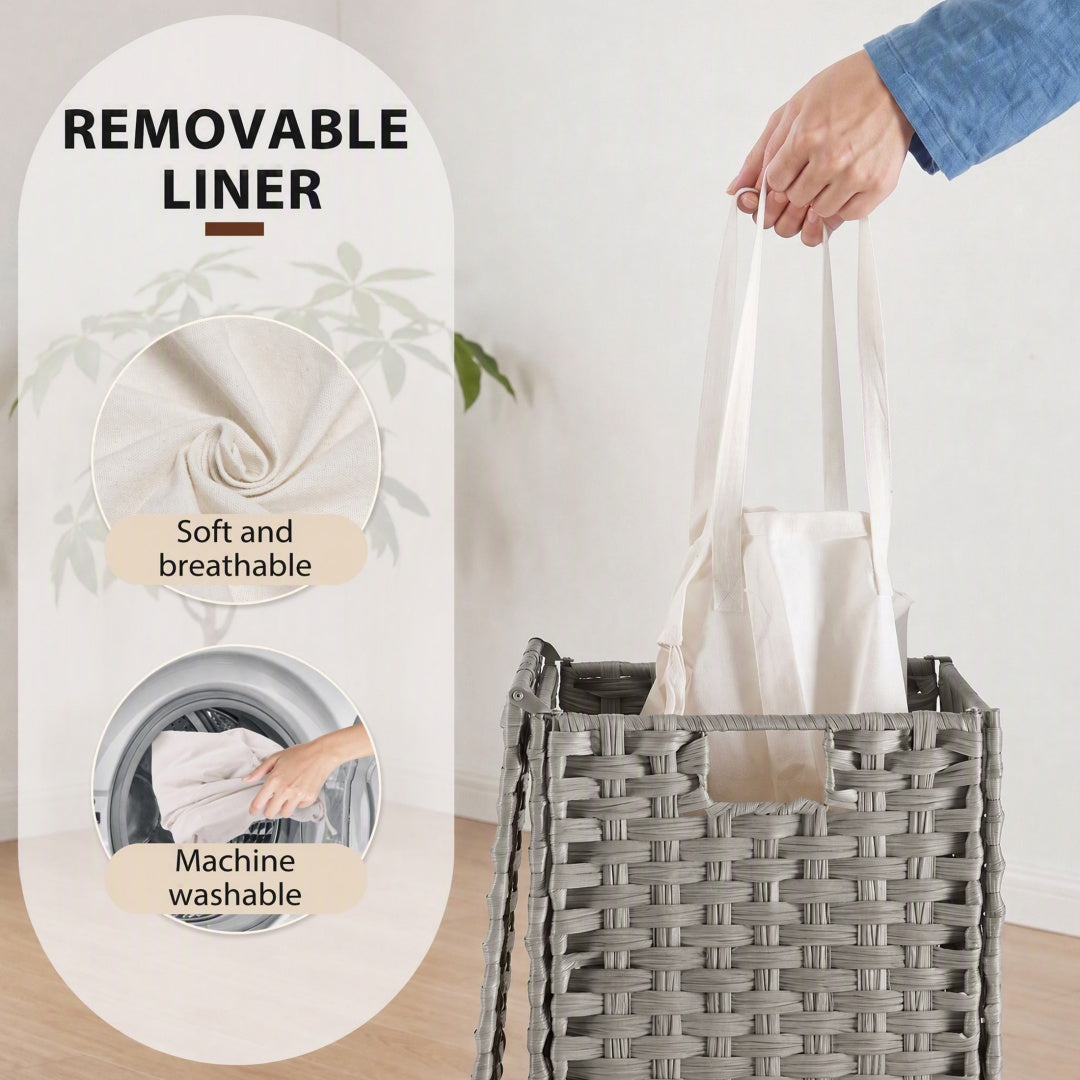 Compact Foldable Laundry & Picnic Basket – Hand‑Woven PP Rattan with Lid