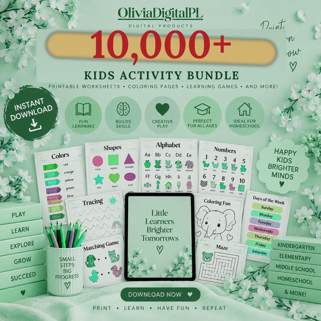 10,000+ Kids Activity Bundle, Printable Educational Worksheets, Busy Book (Digital Download)