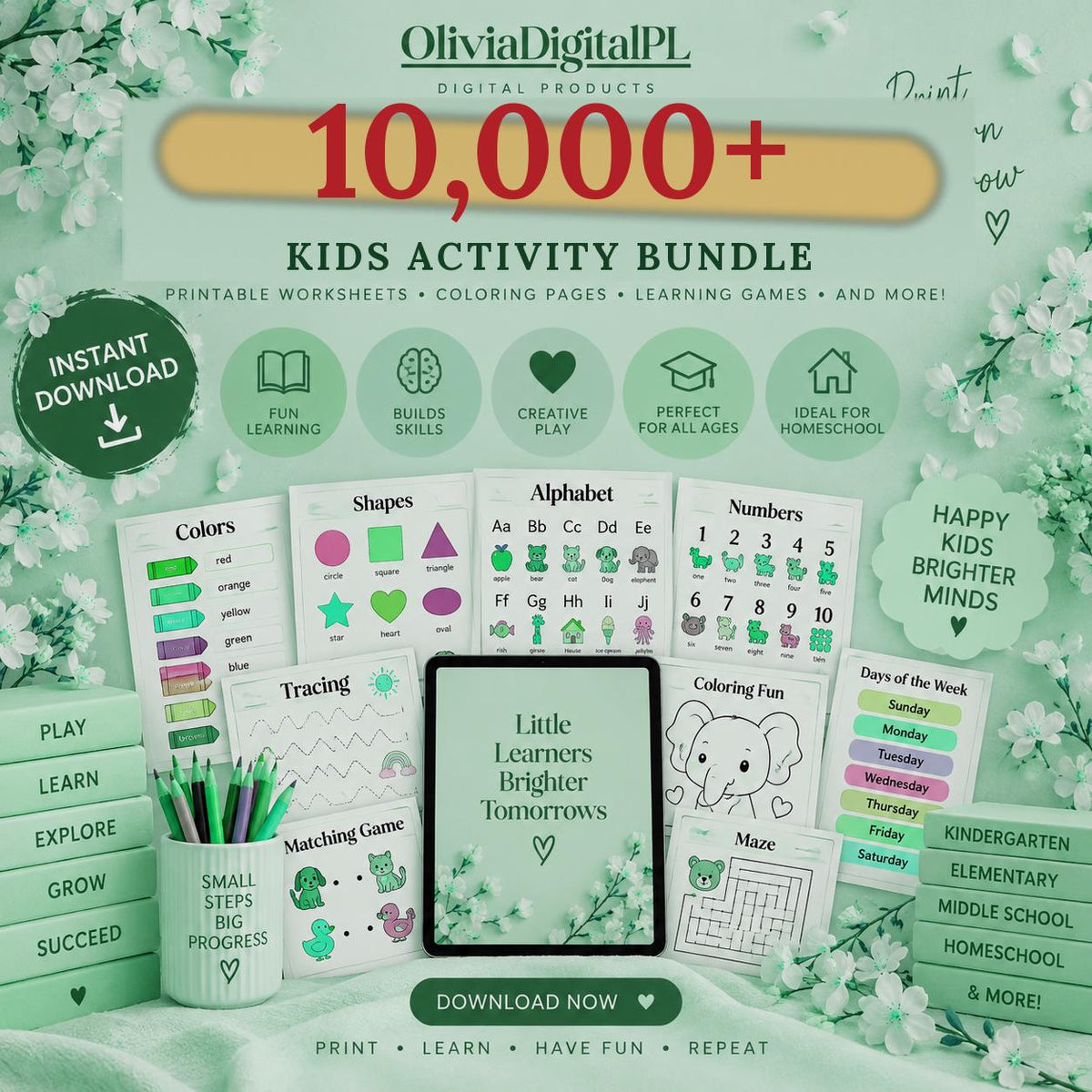 10,000+ Kids Activity Bundle, Printable Educational Worksheets, Busy Book (Digital Download)