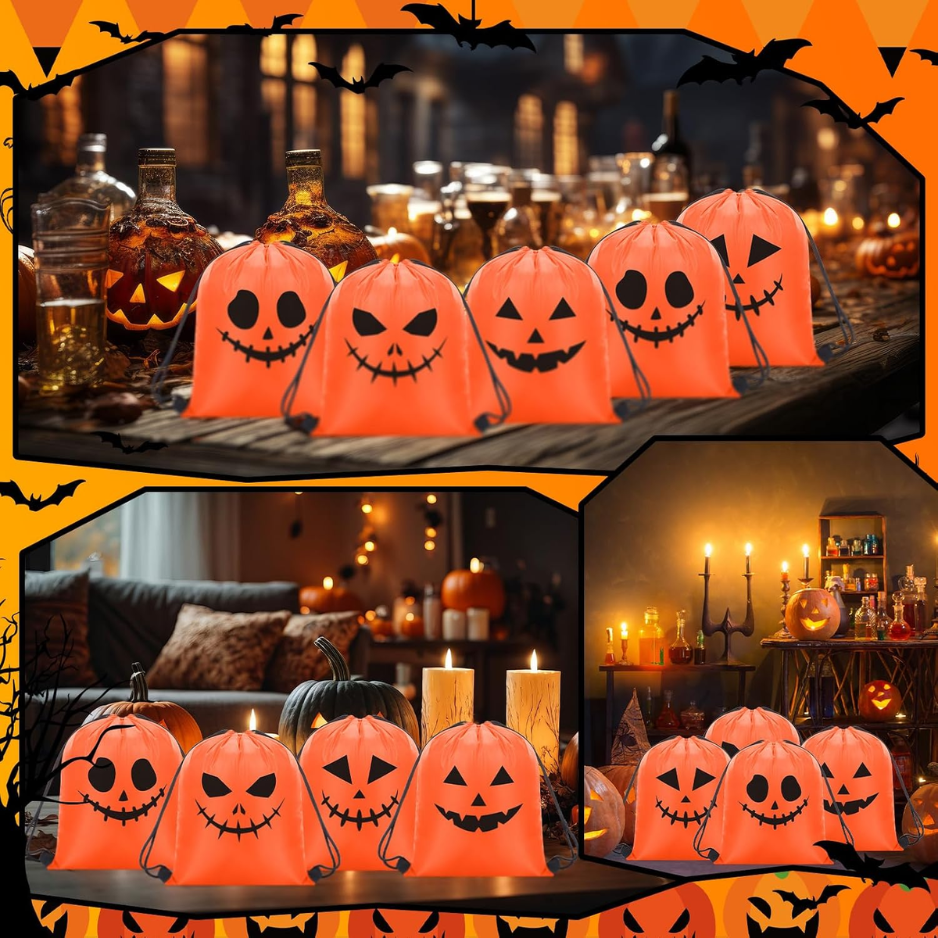32-Pack Biodegradable Halloween Pumpkin Drawstring Trash Bags