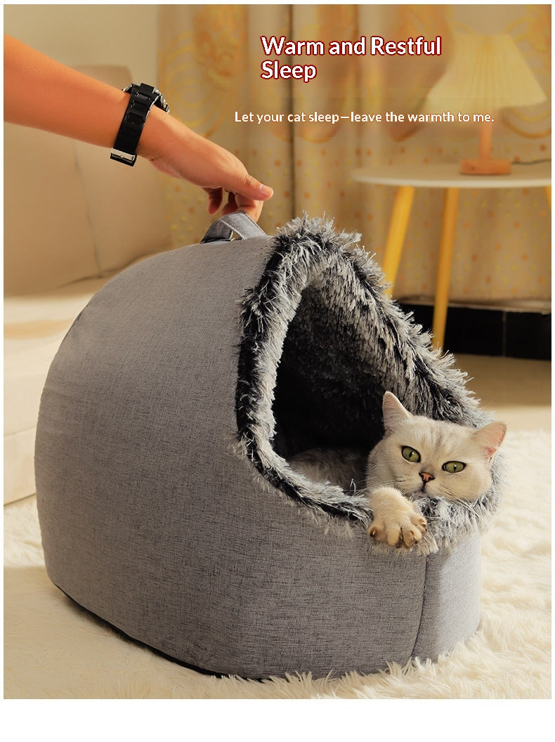 Cozy Compact Folding Picnic Blanket – Warm Cat Bed & House
