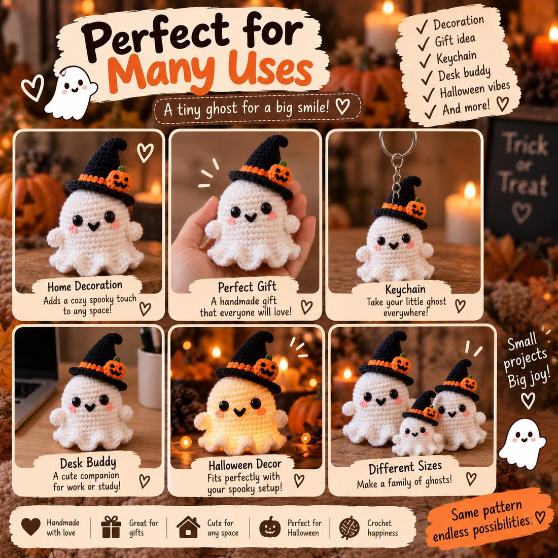 Beginner Halloween Ghost Amigurumi Crochet Pattern, Easy PDF Guide
