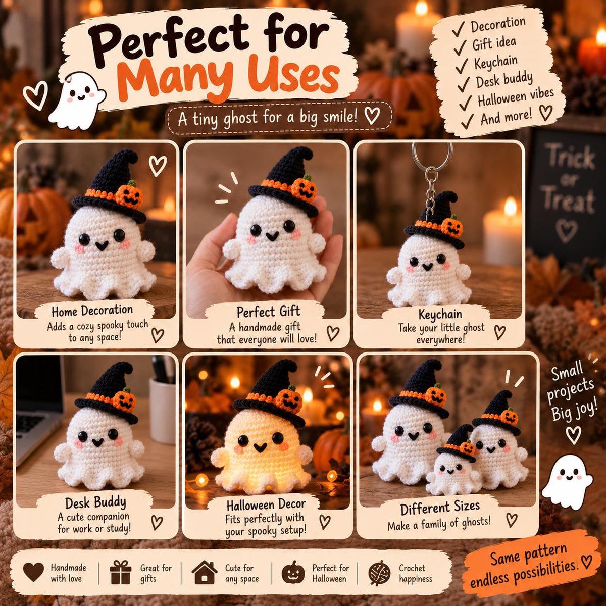 Beginner Halloween Ghost Amigurumi Crochet Pattern, Easy PDF Guide