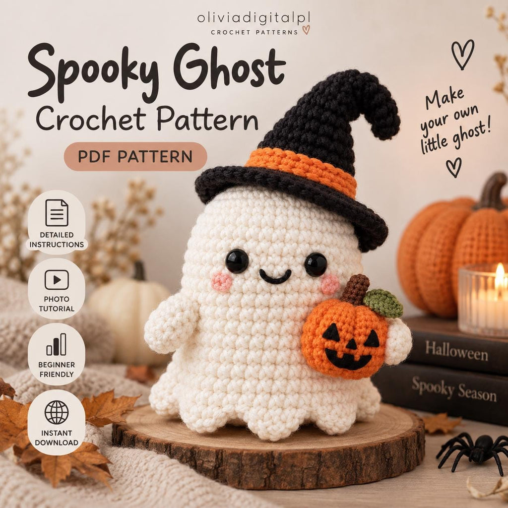 Halloween ghost Crochet pattern, witch Ghost with Hats,  Amigurumi, digital Tutorial, Decoration, Gift