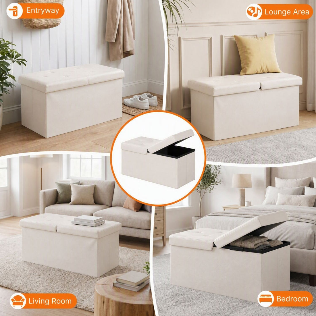 Folding Storage Ottoman – Compact Flip‑Top Footrest with Divider