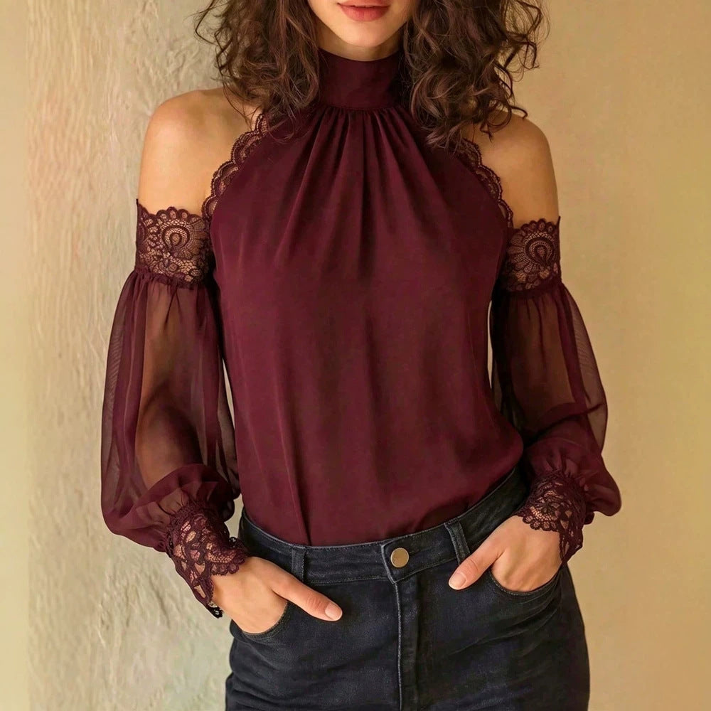 Portable Camping Lantern Sleeve Blouse – Loose Fit, Long Sleeve Top