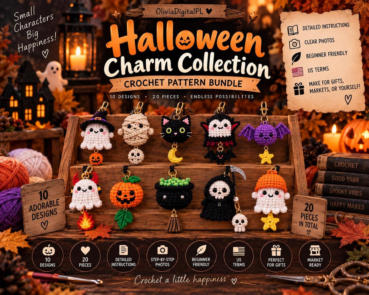 Halloween Crochet Charm Collection, 10 Characters + Charms (Digital Pattern)