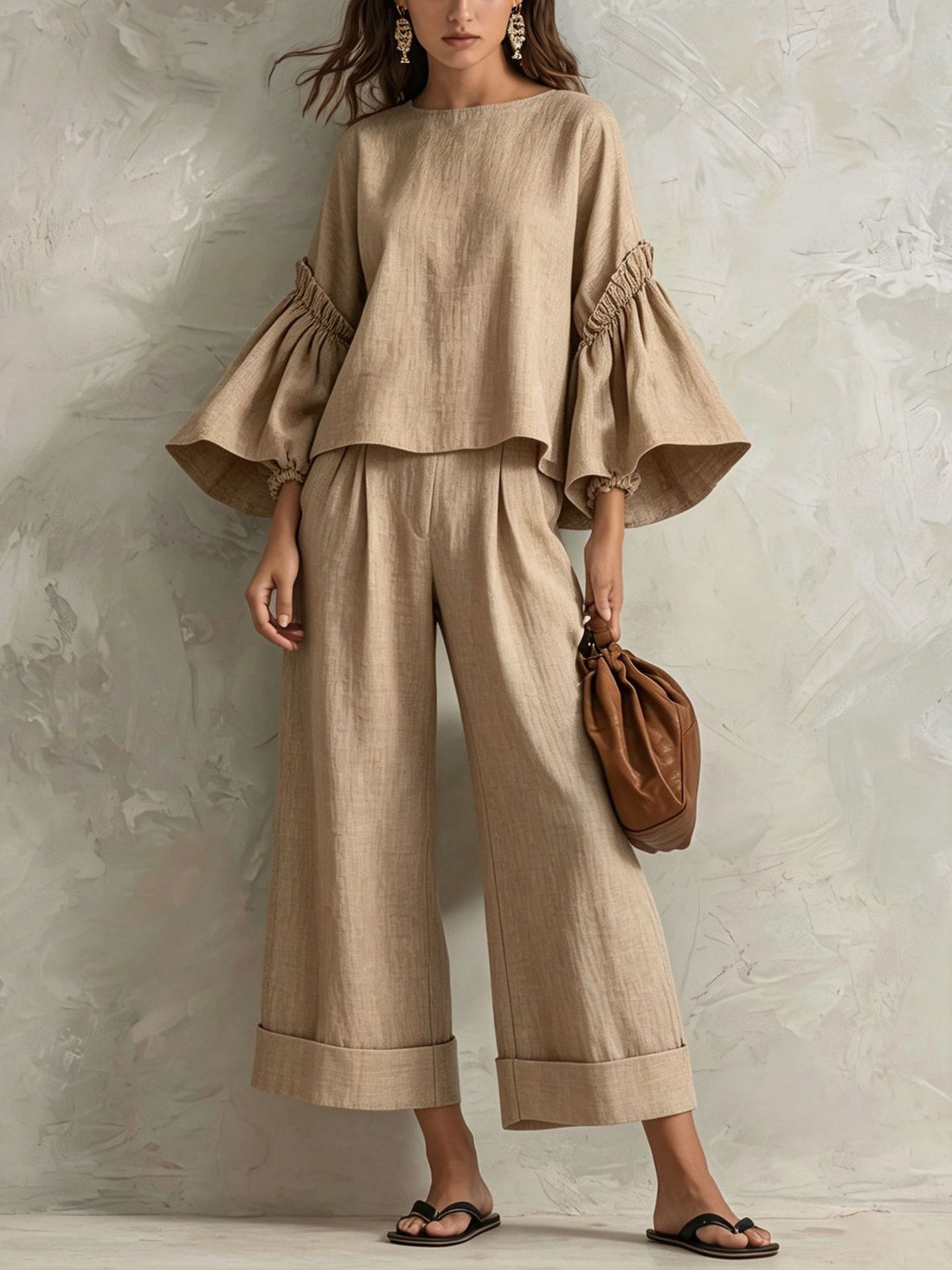 Versatile Long-Sleeve Top & Wide-Leg Pants Set for Everyday Comfort