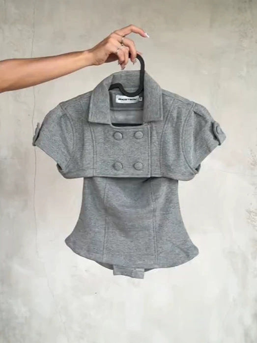 Double-Breasted Lapel Short-Sleeve Jacket Set