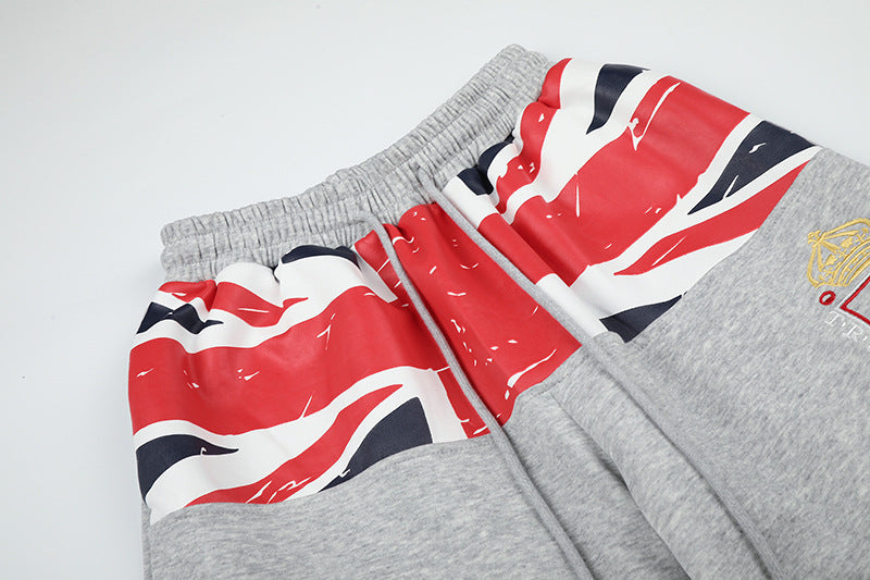 Retro Flag Letter Embroidery Print Sabre-cut Casual Pants For Men