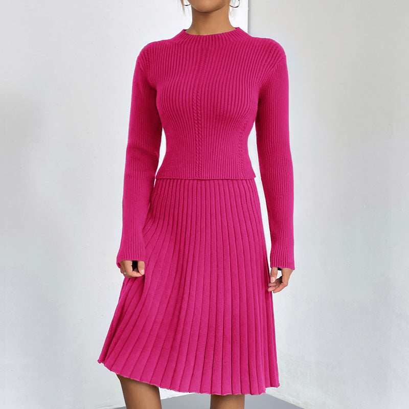 Solid-Color Letter-Print Skirt & Sweater Set – Chic, Versatile, Everyday