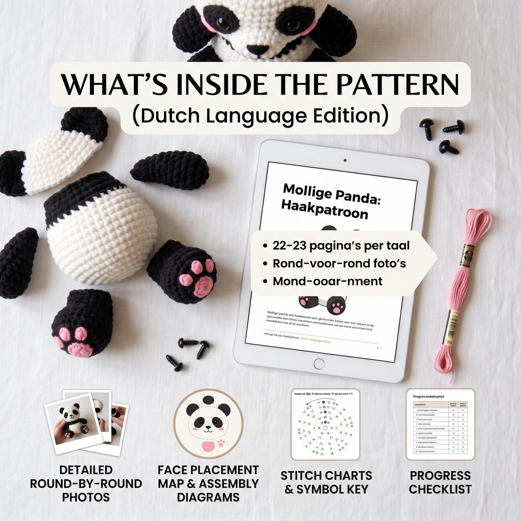 Chubby Panda Amigurumi Crochet Pattern PDF, 6 Languages, Instant Download