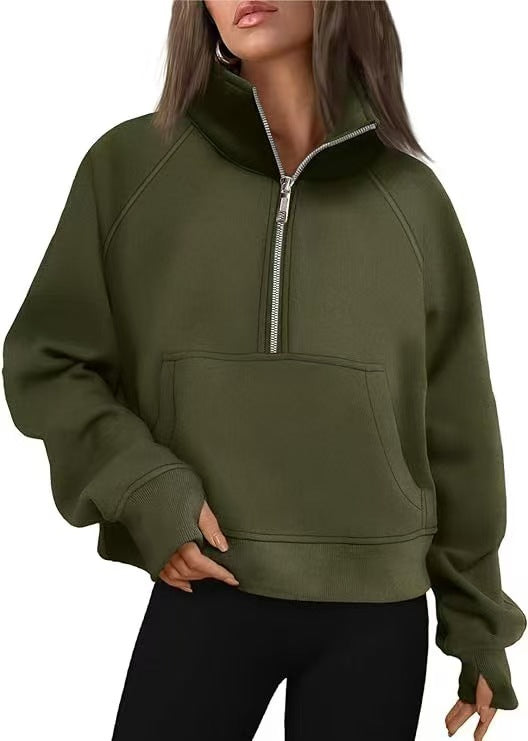 Comfortable Fleece Half-Zip Stand Collar Sweater